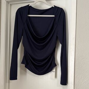 YOZY Women's Navy Draped Blouse